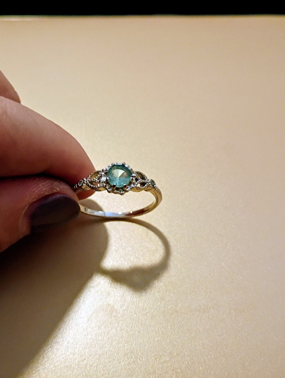 Silver Tone Blue Stone Ring Size 9